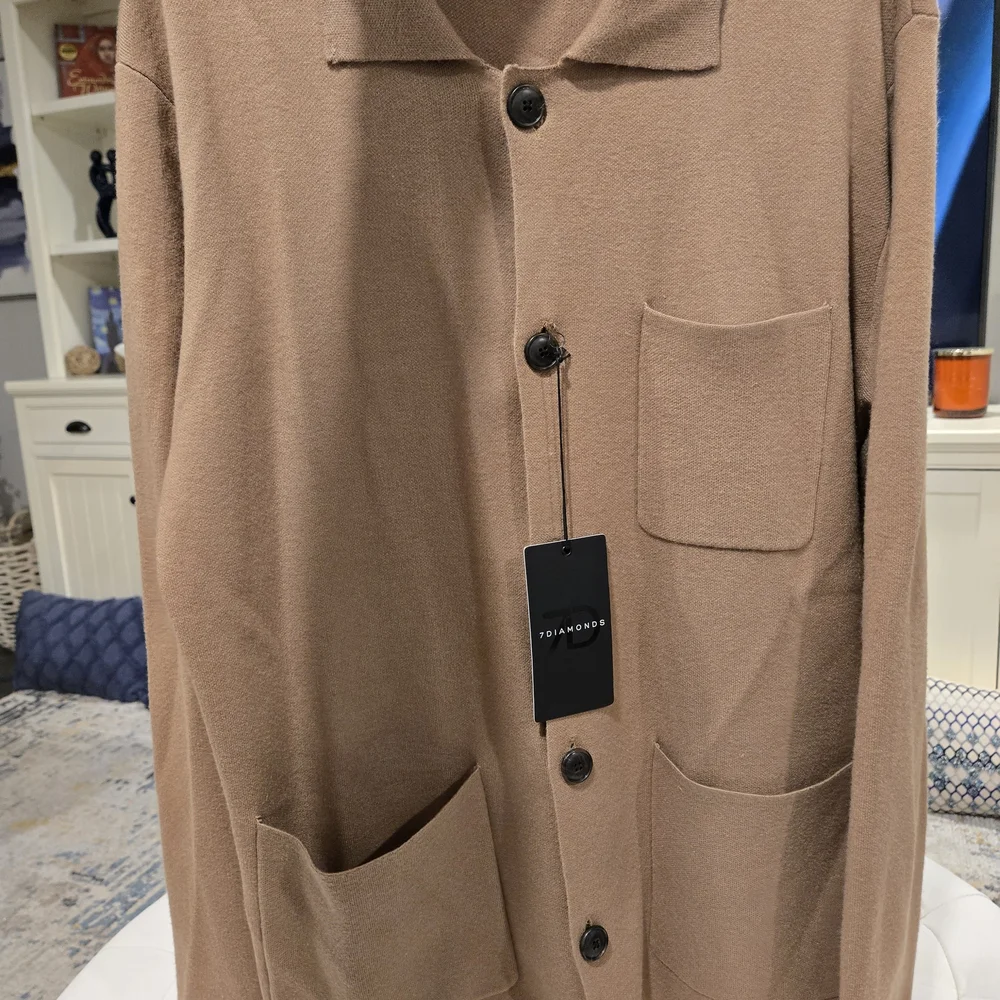 7Diamonds Sweater Cardigan Button Up Beige Stretch Soft Breath Button L NWT - Picture 14 of 16